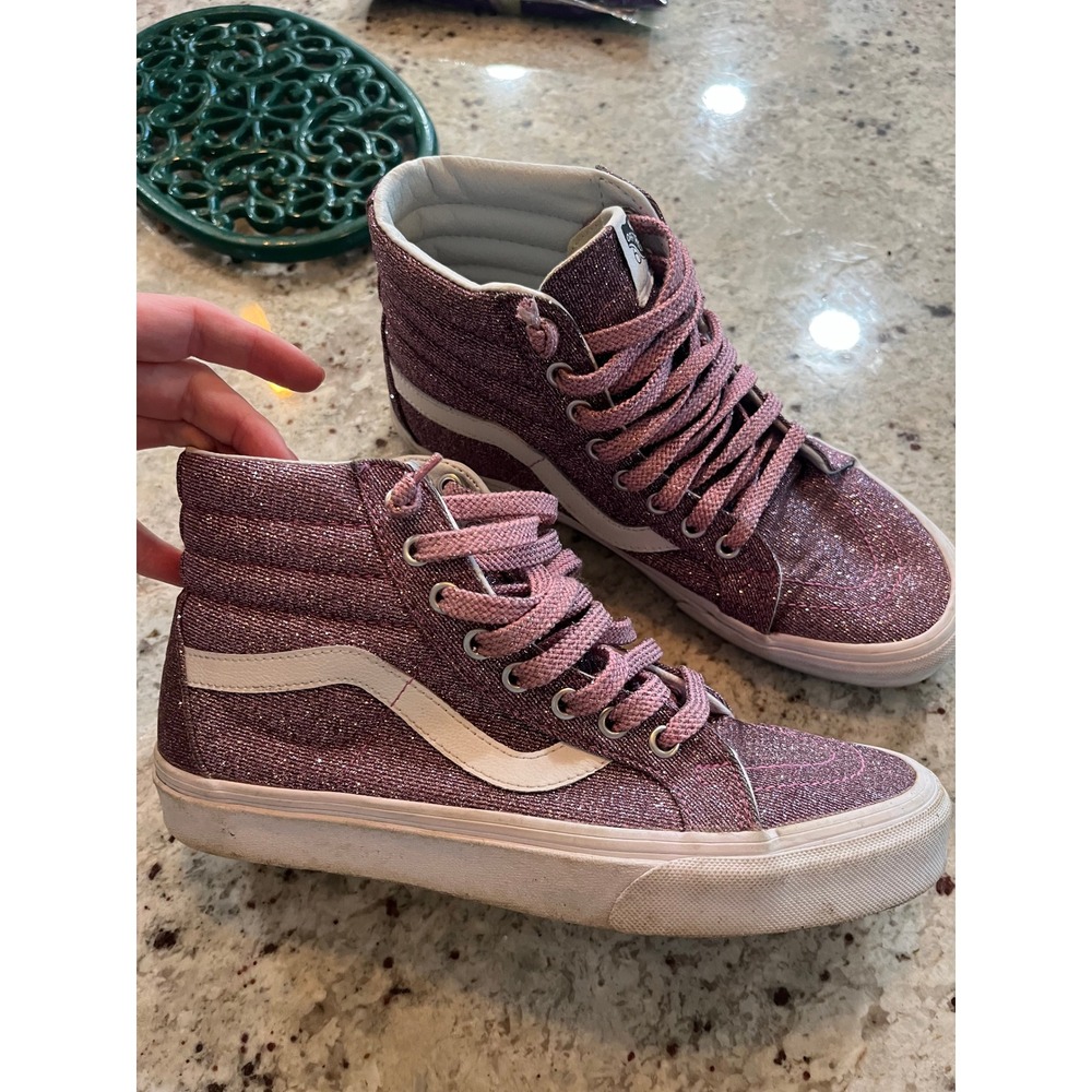 Vans Sk8-Hi Pink Glitter High Top Sneakers Womens 9 Mens 7.5